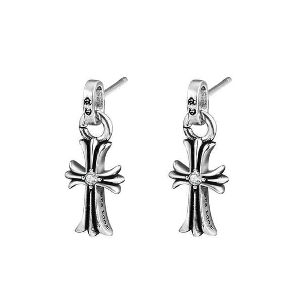 Chrome Hearts Cross Diamond Silver Stud Earrings - Picture 1 of 4